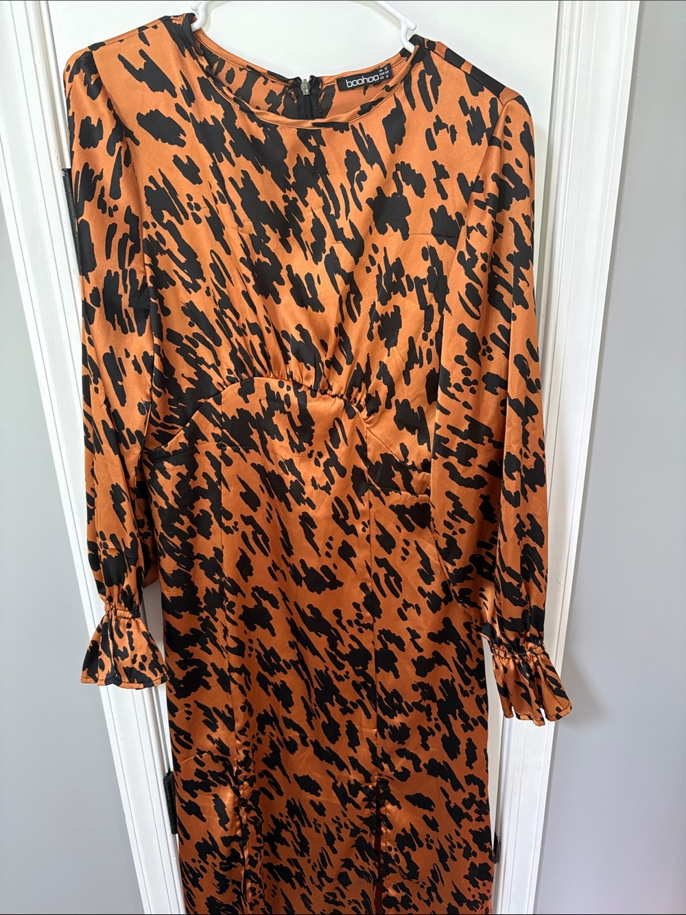 Women's Rust and Black Animal Print Long Sleeve Dress